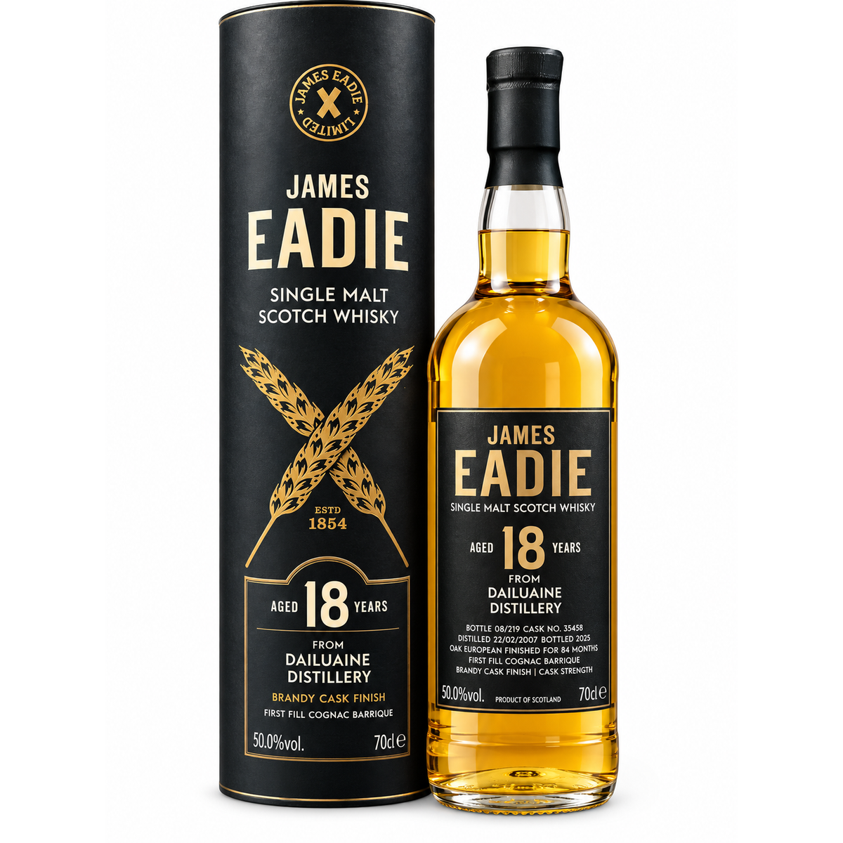 JAMES EADIE Dailuaine 18 anni Cognac Cask Finish 50% 70 cl – immagine prodotto su sfondo bianco