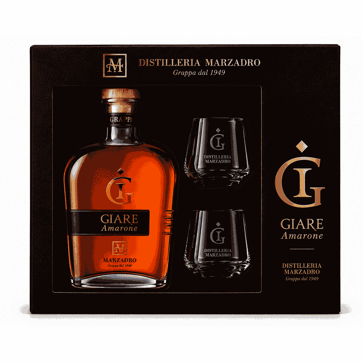 DISTILLERIA MARZADRO – CONFEZIONE GIARE MODERNA AMARONE 70 CL CON 2 BICCHIERI