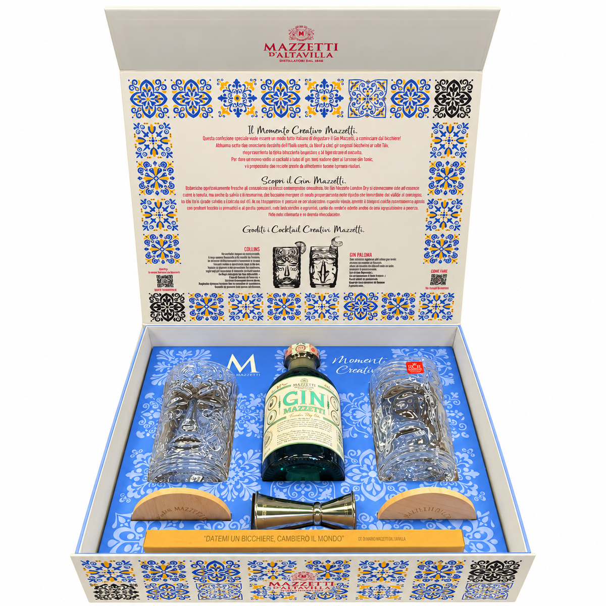 Mazzetti d'Altavilla Momento Creativo con Gin, Bicchieri Tumbler Tiki, Jigger e Cannucce (50CL, 42% Vol.)