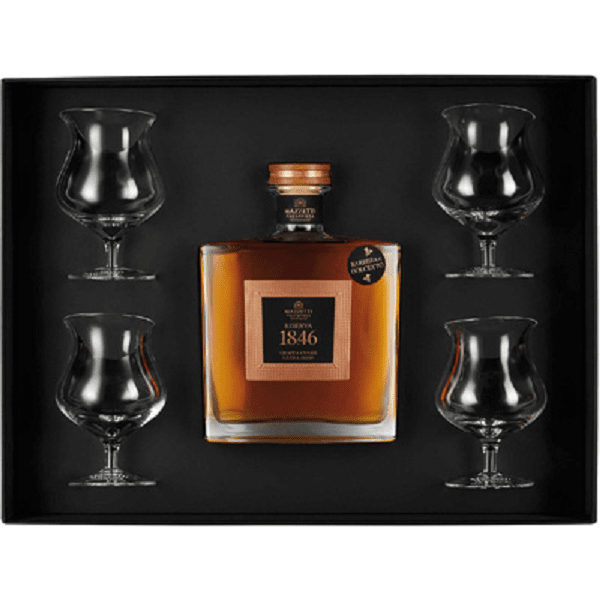 Mazzetti D'Altavilla Riserva 18.46 Grappa invecchiata oltre 18 mesi + 4 calici cassetta regalo (70cl, 43% Vol.)