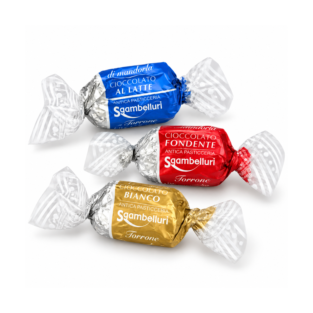 Sgambelluri Torroncini Croccanti MIX 250 g su sfondo bianco