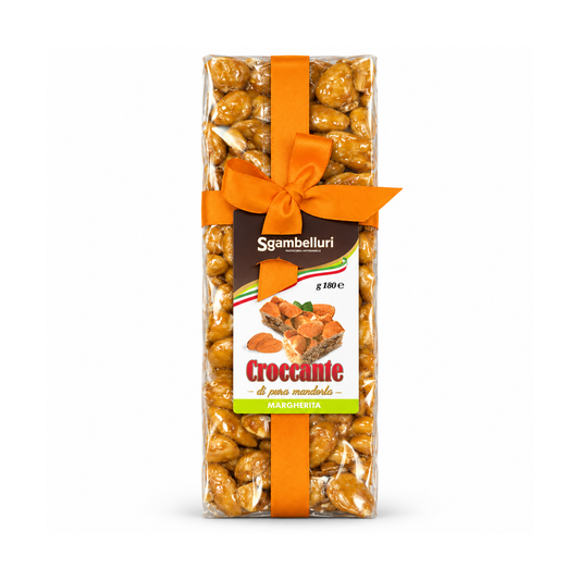Sgambelluri Croccante alle Mandorle Barretta 180 g su fondo bianco
