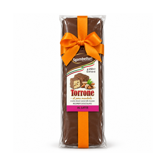 Sgambelluri Torrone Croccante al Latte Barretta 250 g su sfondo bianco