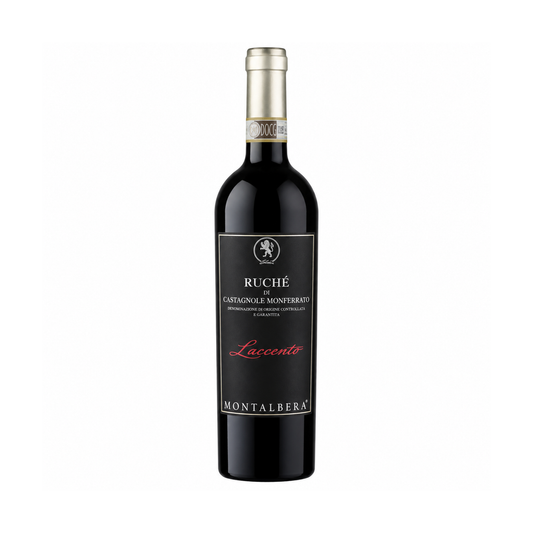 Montalbera Ruché di Castagnole Monferrato 'Laccento' 2024 - bottiglia su fondo bianco