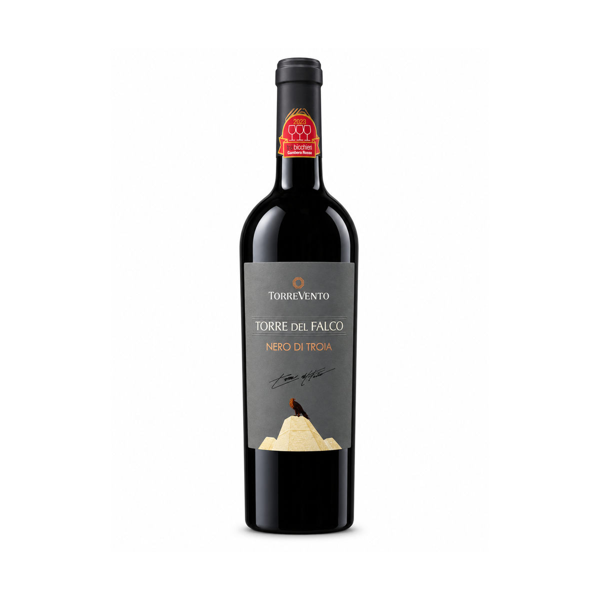 CANTINE TORREVENTO Torre del Falco Nero di Troia Puglia IGT Rosso 2021 - bottiglia su fondo bianco