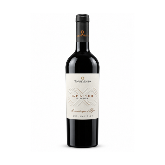 CANTINE TORREVENTO Infinitum Selection Susumaniello Puglia IGT Rosso 2024 - bottiglia su fondo bianco