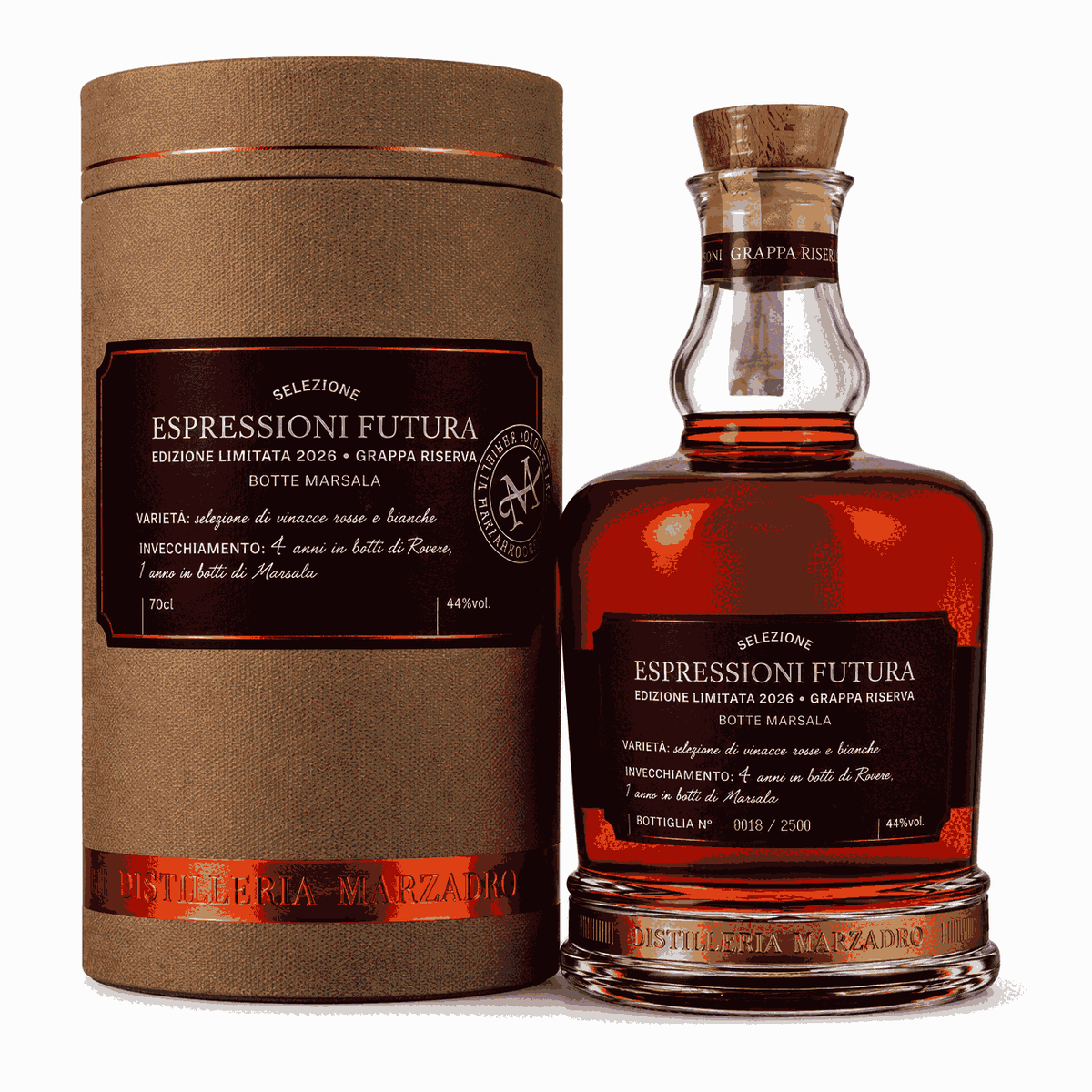 DISTILLERIA MARZADRO – ESPRESSIONI FUTURA 2026 GRAPPA RISERVA (70 CL, 44% Vol.)